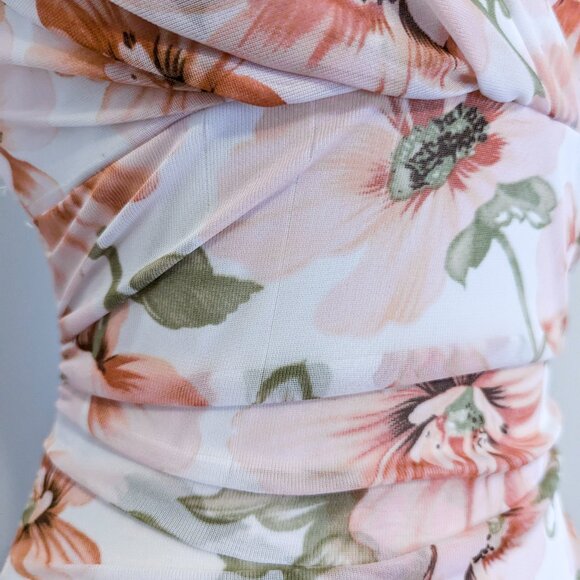 Vintage Y2K Floral Bodycon Dress Ruched Mesh Fairycore Coquette Babydoll Sz 6 - Picture 10 of 15